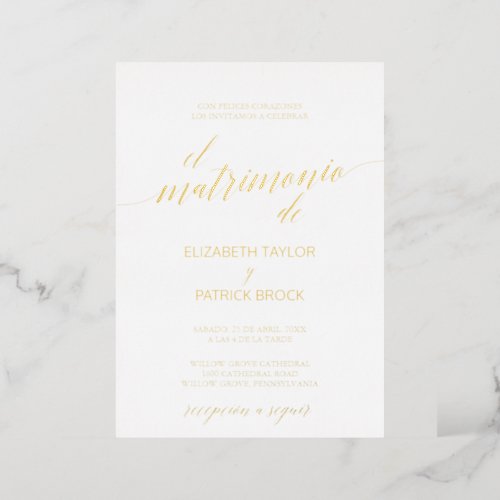 Elegant Gold Foil Calligraphy Spanish Wedding Foil Invitation