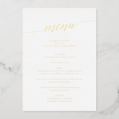 Elegant Gold Foil Calligraphy Wedding Dinner Menu Foil Invitation