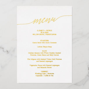 Elegant Gold Foil Calligraphy Wedding Dinner Menu Invitation