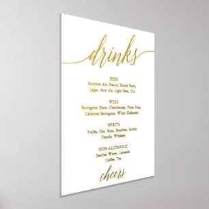 Elegant Gold Foil Calligraphy Wedding Drink Menu Prints