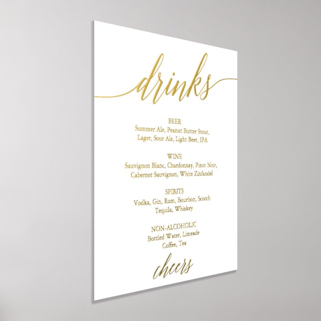 Elegant Gold Foil Calligraphy Wedding Drink Menu Prints (Laydown)