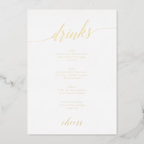 Elegant Gold Foil Calligraphy Wedding Drinks Menu Foil Invitation