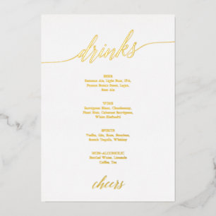 Elegant Gold Foil Calligraphy Wedding Drinks Menu Invitation