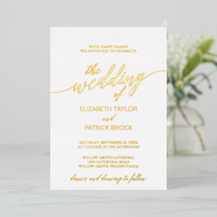 Elegant Gold Foil Calligraphy Wedding Invitation