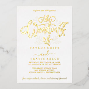 Elegant Gold Foil Calligraphy Wedding  Invitation