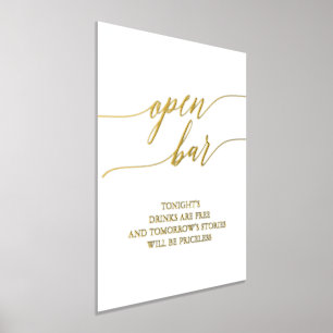 Elegant Gold Foil Calligraphy Wedding Open Bar Prints