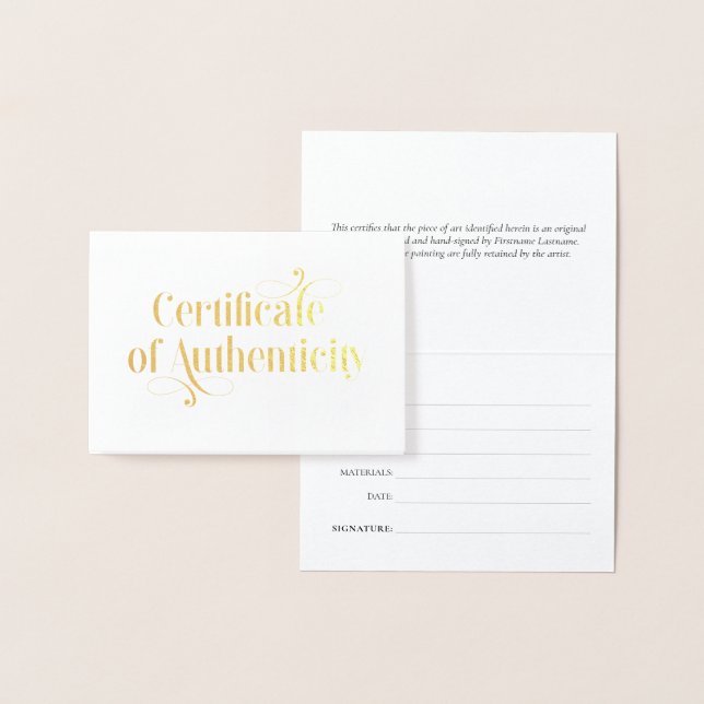 Elegant Gold Foil Certificate of Authenticity Card (Display)