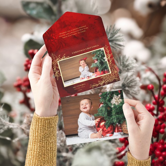 Elegant Gold Foil Christmas Botanical Photo All In One Invitation (Creator Uploaded)