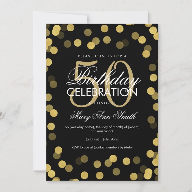 Elegant Gold Foil Confetti 50th Birthday Party Invitation (Front)