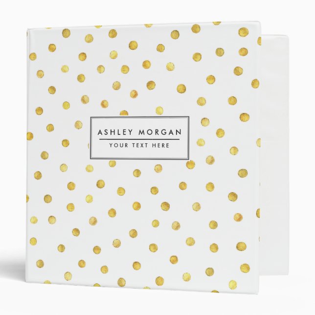 Elegant Gold Foil Confetti Dots 3 Ring Binder (Front/Inside)