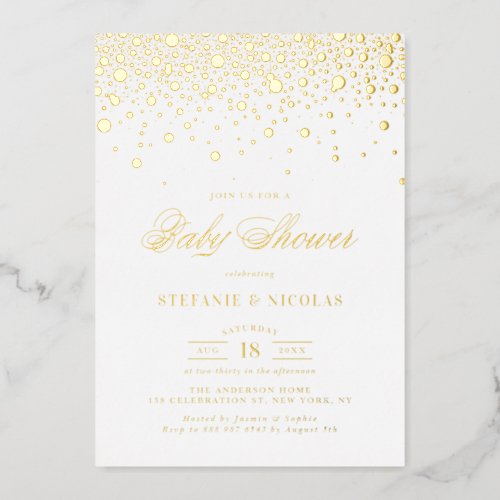 Elegant Gold Foil Confetti Dots Baby Shower Foil Invitation