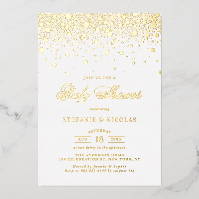 Elegant Gold Foil Confetti Dots Baby Shower Foil Invitation (Front)