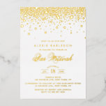 Elegant Gold Foil Confetti Dots Bar Mitzvah Foil Invitation<br><div class="desc">Invite guests with this customizable gold foil Bar Mitzvah invitation. It features gold foil confetti dots and an elegant script. Personalize this real gold foil Bar Mitzvah invitation by adding names, date, time and other event details. This modern gold foil Bar Mitzvah invitation is available in other background colors and...</div>