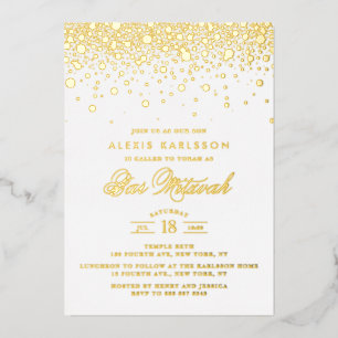Elegant Gold Foil Confetti Dots Bar Mitzvah Foil Invitation