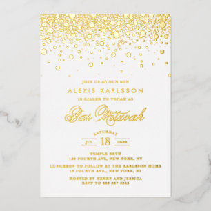 Elegant Gold Foil Confetti Dots Bar Mitzvah Invitation