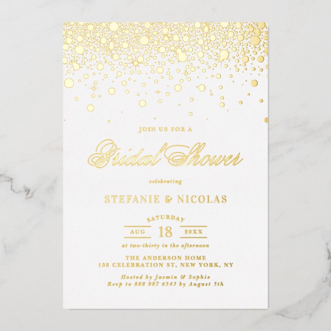 Elegant Gold Foil Confetti Dots Bridal Shower Invitation (Front)
