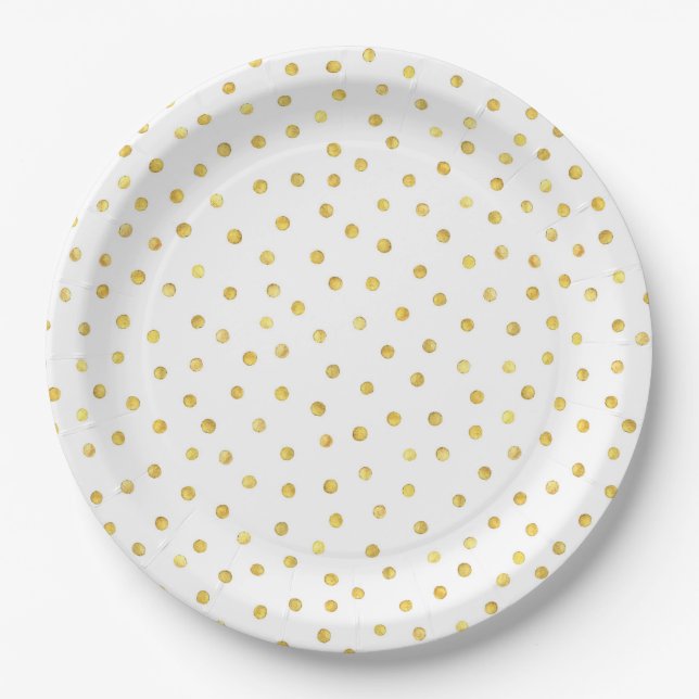 Elegant Gold Foil Confetti Dots Paper Plates (Front)