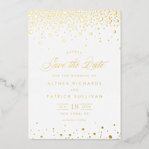 Elegant Gold Foil Confetti Dots Save the Date Foil Invitation