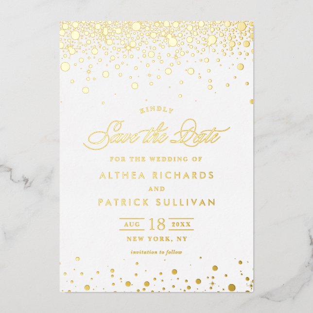 Elegant Gold Foil Confetti Dots Save the Date Foil Invitation (Front)