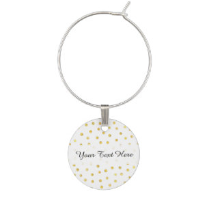 Elegant Gold Foil Confetti Dots Wine Glass Charm