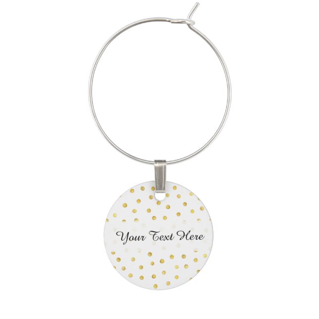 Elegant Gold Foil Confetti Dots Wine Glass Charm (Front)