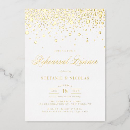 Elegant Gold Foil Confetti Rehearsal Dinner Foil Invitation