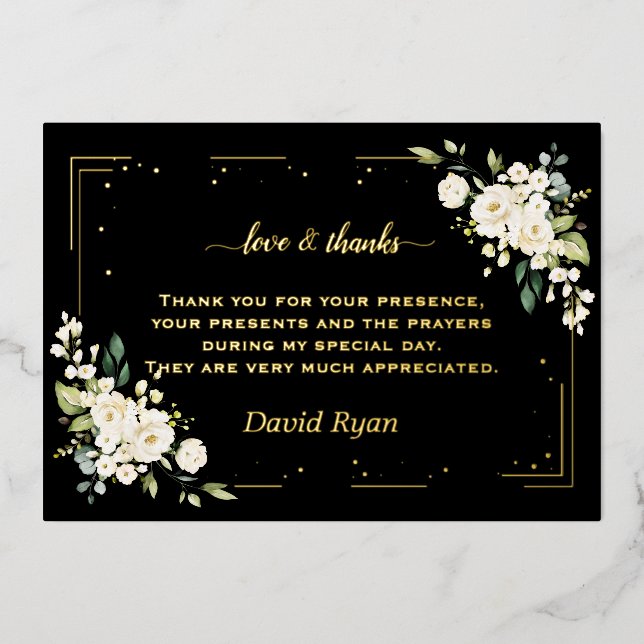 Elegant GOLD FOIL Confirmation Thank You Card (Front)