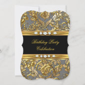 Elegant Gold Foil Damask Black Diamond Birthday 2 Invitation (Back)