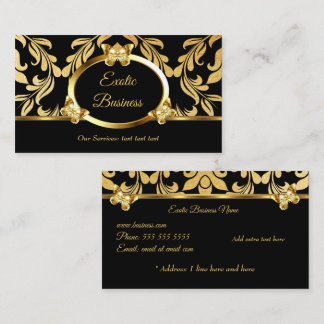 Elegant Gold Foil Damask Floral Butterflies Black Business Card
