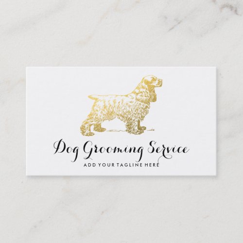 Elegant Gold Foil Dog Business Card - PROFESSIONAL PET DOG BUSINESS CARDS | Simple white background with a dog illustration in a gold foil printed effect and your business information. This would make a great business card for dog sitters, dog grooming service, vets, dog walkers, etc. All the wording on this doggie business card can be personalized to suit your business!