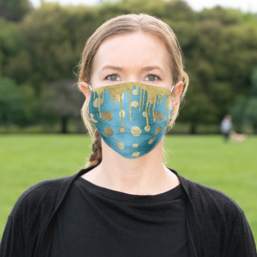 Elegant Gold Foil Drips Girly Stylish Adult Cloth Face Mask