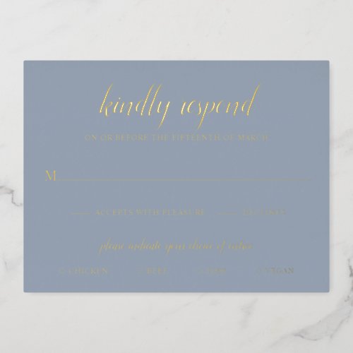 Elegant Gold Foil Dusty Blue Wedding RSVP Card