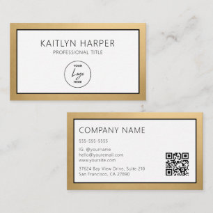 Elegant Gold Foil Edged Logo QR Code Business Card