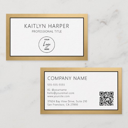 Elegant Gold Foil Edged Logo QR Code Business Card