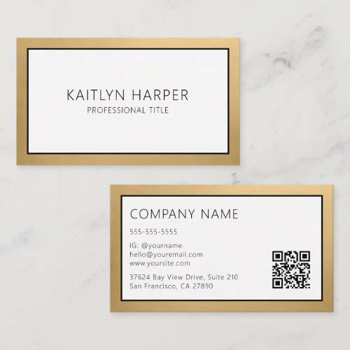 Elegant Gold Foil Edged QR Code Business Card