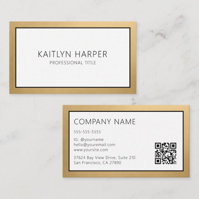 Elegant Gold Foil Edged QR Code Business Card (Front/Back)