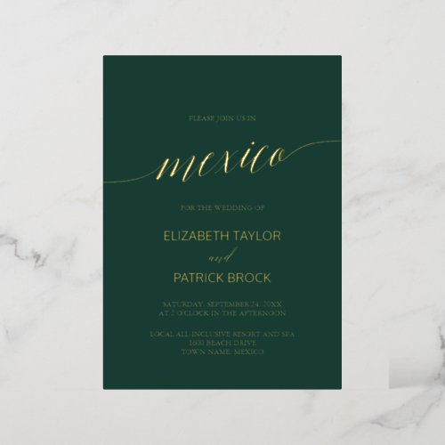 Elegant Gold Foil  Emerald Destination Wedding Foil Invitation