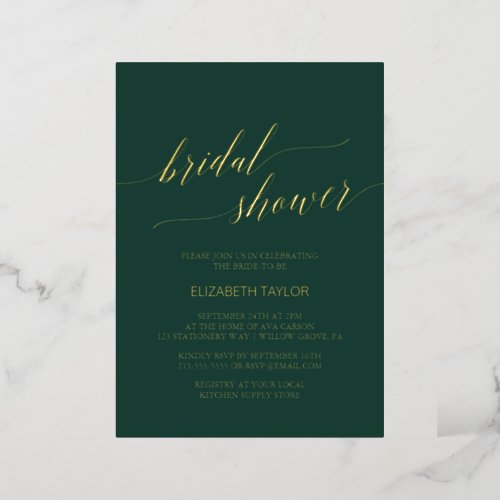 Elegant Gold Foil  Emerald Green Bridal Shower Foil Invitation