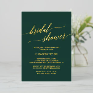 Elegant Gold Foil Emerald Green Bridal Shower Invitation