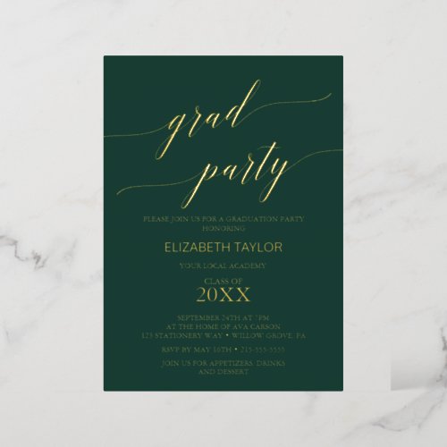 Elegant Gold Foil  Emerald Green Graduation Party Foil Invitation