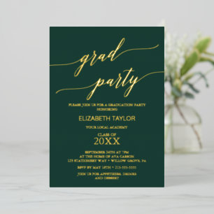 Elegant Gold Foil   Emerald Green Graduation Party Invitation