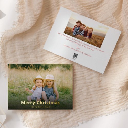 Elegant Gold Foil Family Photo  Christmas Foil Holiday Card