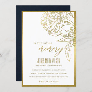 ELEGANT GOLD FOIL FAUX FLORAL SYMPATHY MEMORIAL TH THANK YOU CARD