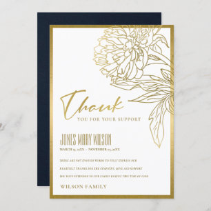 ELEGANT GOLD FOIL FAUX FLORAL SYMPATHY MEMORIAL TH THANK YOU CARD