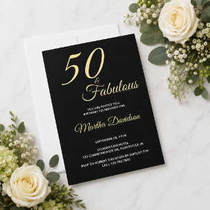 Elegant Gold Foil Fifty and Fabulous 50th Birthday Invitation