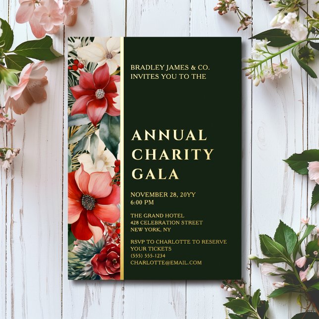 Elegant Gold Foil Floral Charity Event Gala Party Foil Invitation (Creator Uploaded)