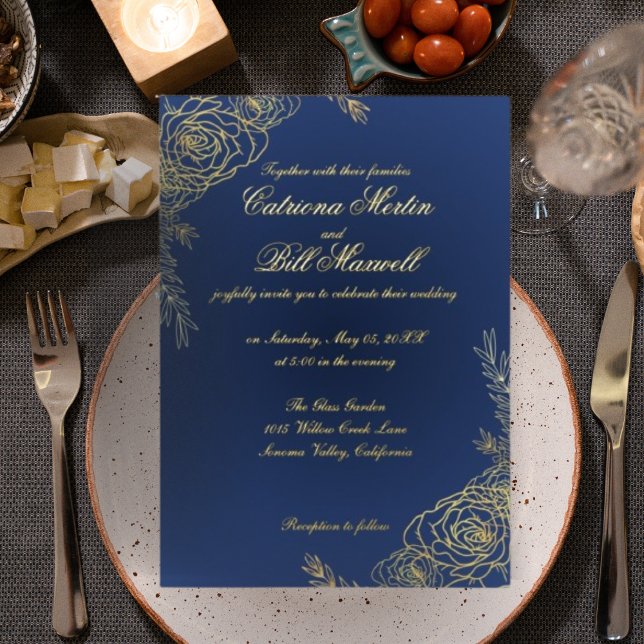 Elegant Gold Foil Floral Wedding Invitation (Creator Uploaded)