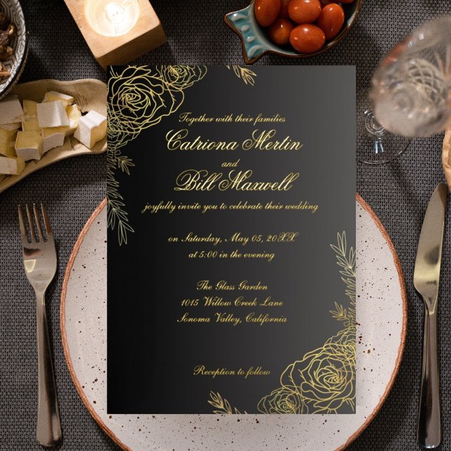 Elegant Gold Foil Floral Wedding Invitation Foil Invitation (Creator Uploaded)
