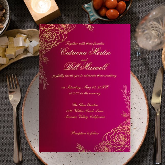 Elegant Gold Foil Floral Wedding Invitation Foil Invitation (Creator Uploaded)
