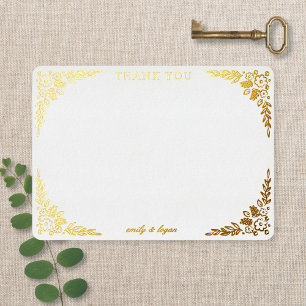 Elegant Gold Foil Floral Wedding Thank You Card